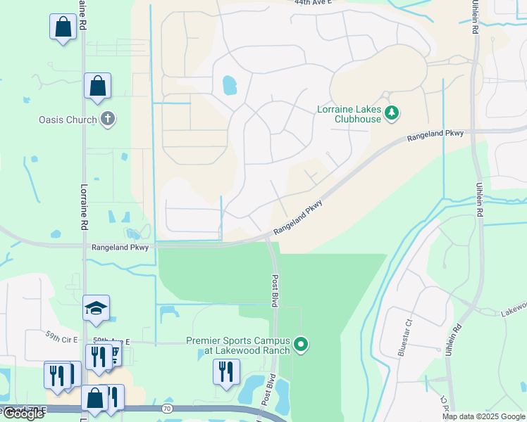 map of restaurants, bars, coffee shops, grocery stores, and more near 15602 Sunny Day Drive in Bradenton