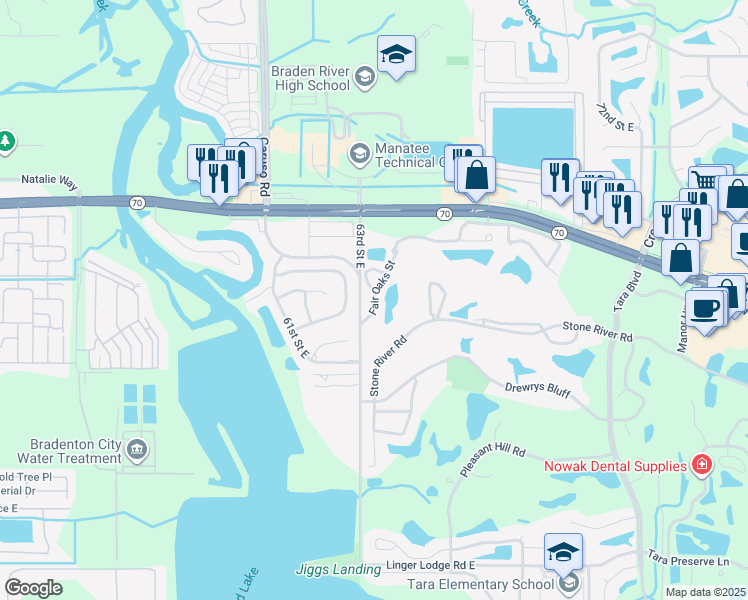 map of restaurants, bars, coffee shops, grocery stores, and more near 5532 Fair Oaks Street in Bradenton