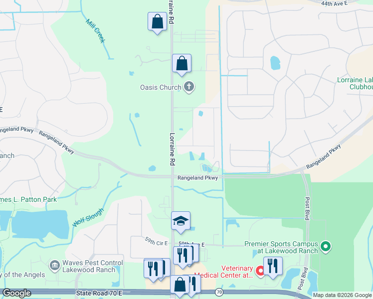 map of restaurants, bars, coffee shops, grocery stores, and more near 5427 Lorraine Road in Bradenton