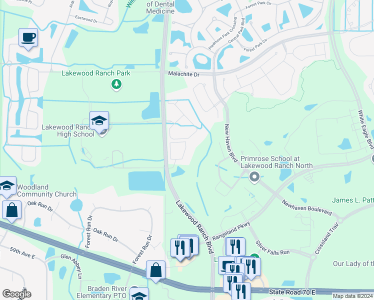 map of restaurants, bars, coffee shops, grocery stores, and more near 11230 Ranch Creek Terrace in Bradenton
