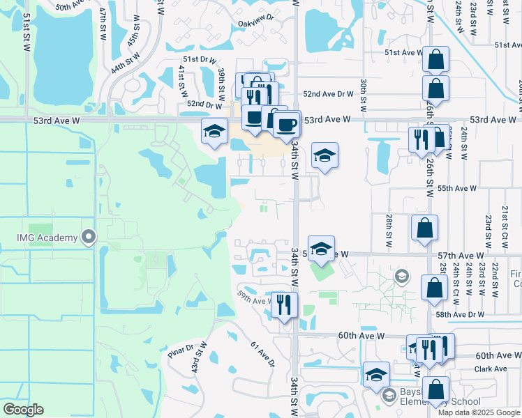 map of restaurants, bars, coffee shops, grocery stores, and more near 5500 34th St W in Bradenton