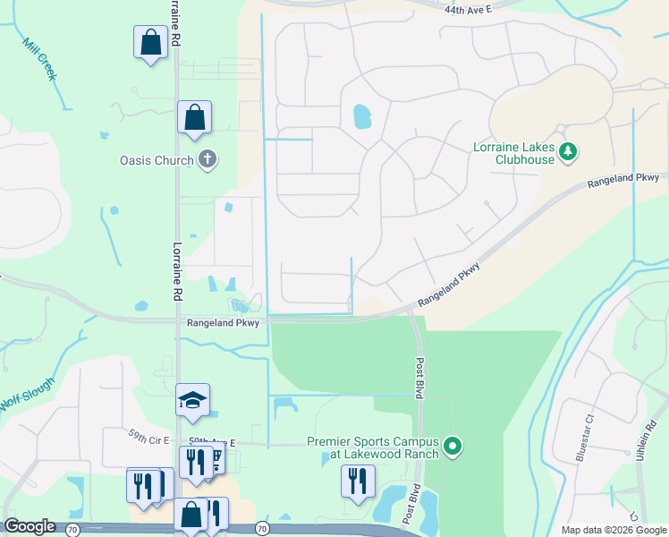 map of restaurants, bars, coffee shops, grocery stores, and more near 15210 SR 70 East in Bradenton