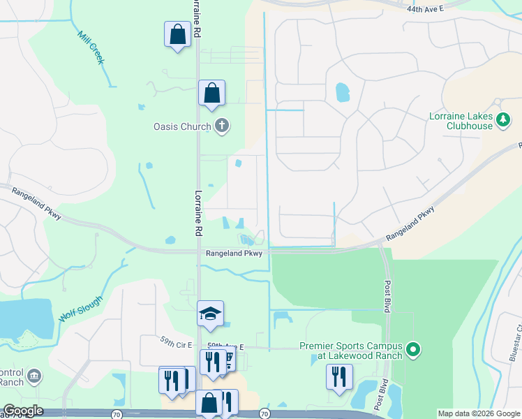 map of restaurants, bars, coffee shops, grocery stores, and more near 14918 Lyla Terrace in Bradenton