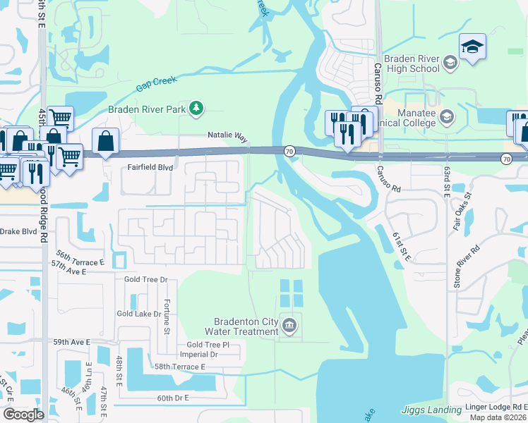 map of restaurants, bars, coffee shops, grocery stores, and more near 5515 Simonton Street in Bradenton