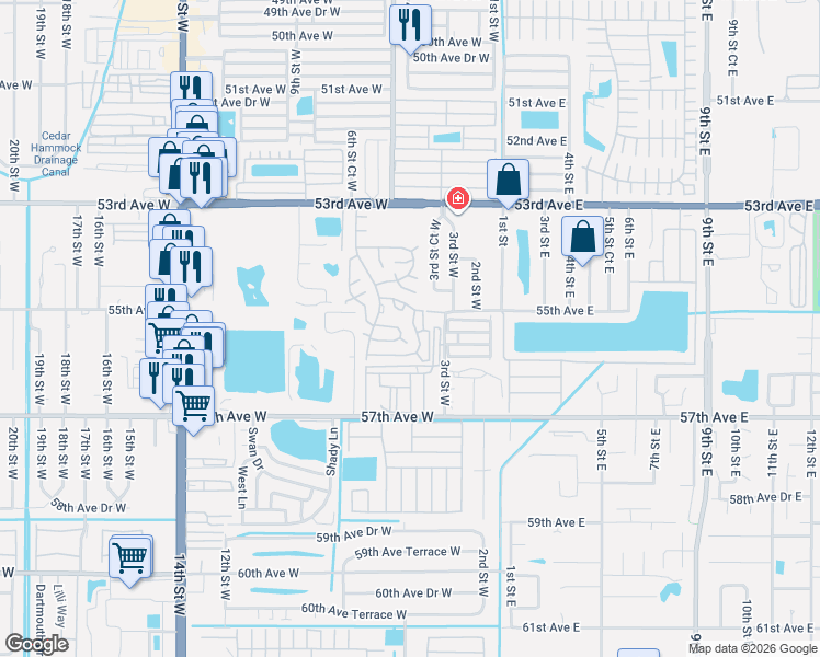 map of restaurants, bars, coffee shops, grocery stores, and more near 401 Dublin Avenue in Bradenton