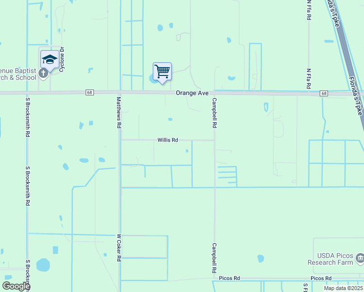 map of restaurants, bars, coffee shops, grocery stores, and more near 11575 Willis Road in Fort Pierce