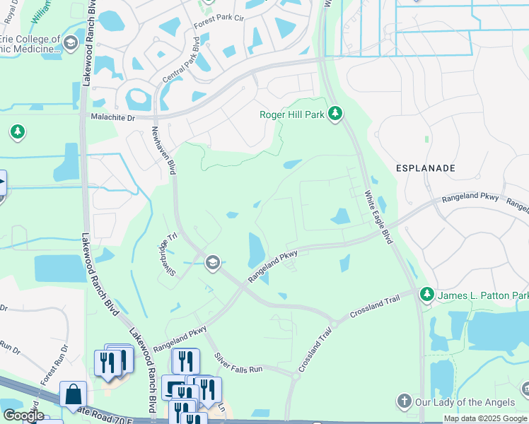 map of restaurants, bars, coffee shops, grocery stores, and more near 12125 Rangeland Parkway in Bradenton