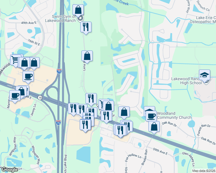 map of restaurants, bars, coffee shops, grocery stores, and more near 8521 54th Avenue Circle East in Bradenton