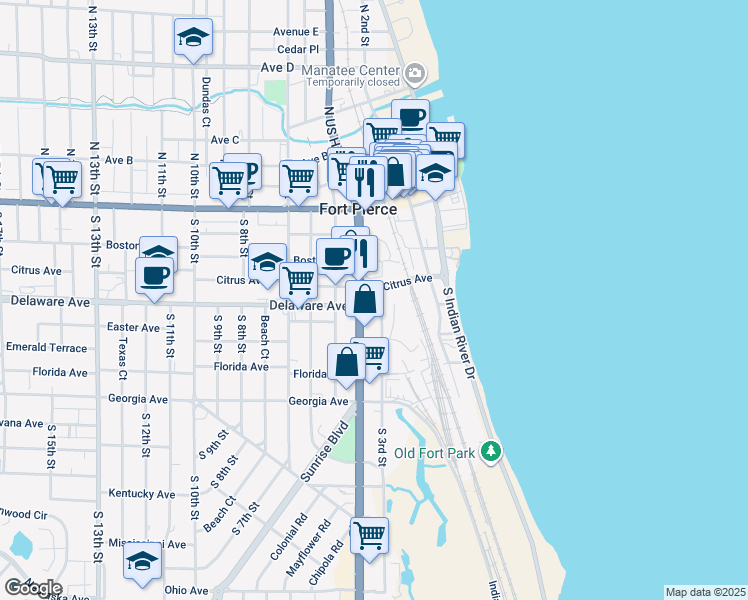 map of restaurants, bars, coffee shops, grocery stores, and more near 94004 Citrus Avenue in Fort Pierce