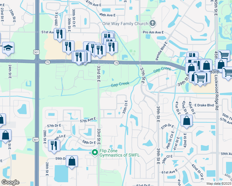 map of restaurants, bars, coffee shops, grocery stores, and more near 5424 35th Street East in Bradenton