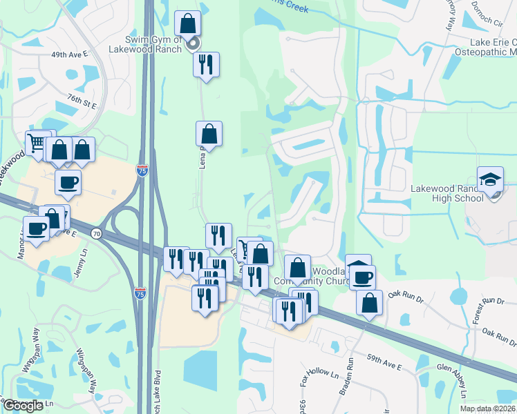 map of restaurants, bars, coffee shops, grocery stores, and more near 8521 54th Avenue Circle East in Bradenton