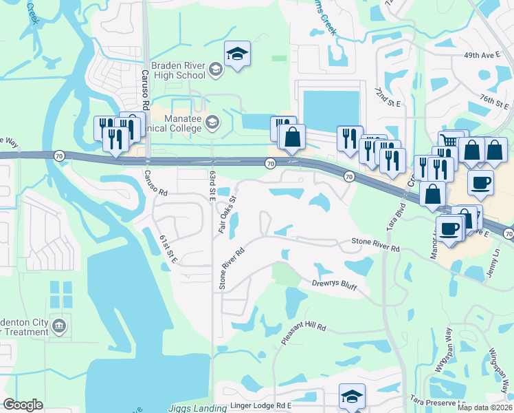 map of restaurants, bars, coffee shops, grocery stores, and more near 102 The Terraces in Bradenton