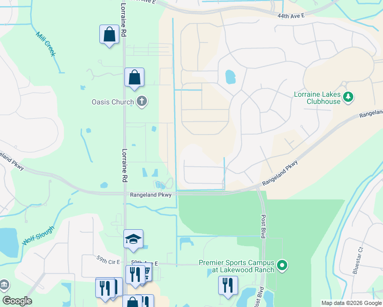 map of restaurants, bars, coffee shops, grocery stores, and more near 14792 Lyla Terrace in Bradenton
