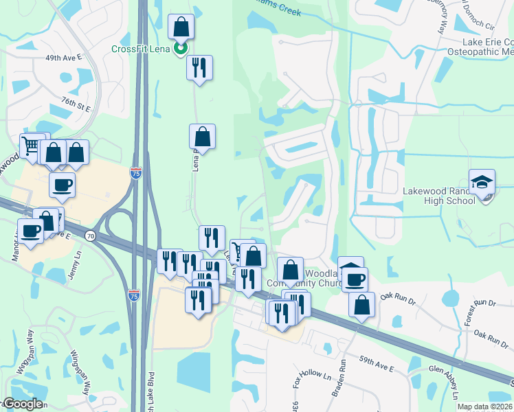 map of restaurants, bars, coffee shops, grocery stores, and more near 8521 54th Avenue Circle East in Bradenton