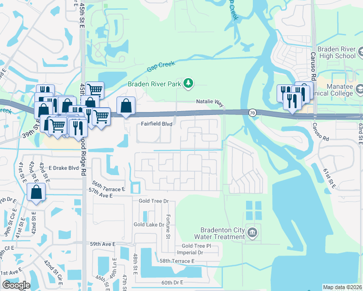 map of restaurants, bars, coffee shops, grocery stores, and more near a46 Michael Drive in Bradenton