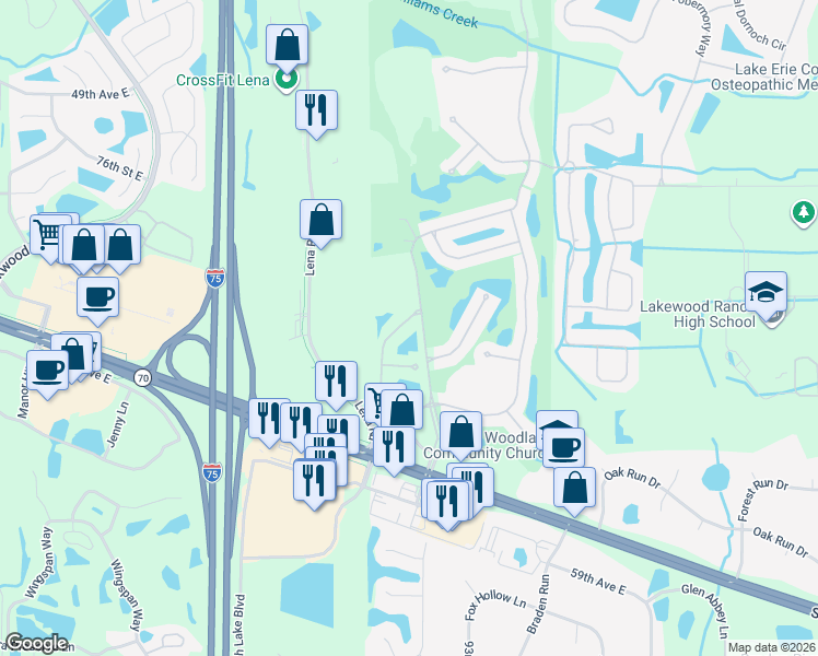 map of restaurants, bars, coffee shops, grocery stores, and more near 8521 54th Avenue Circle East in Bradenton