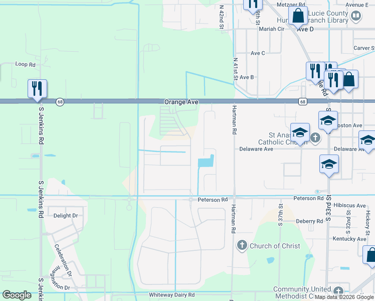 map of restaurants, bars, coffee shops, grocery stores, and more near 771 Bent Creek Drive in Fort Pierce