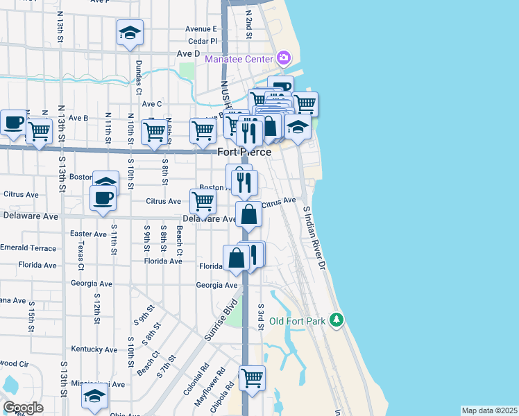 map of restaurants, bars, coffee shops, grocery stores, and more near 94004 Citrus Avenue in Fort Pierce