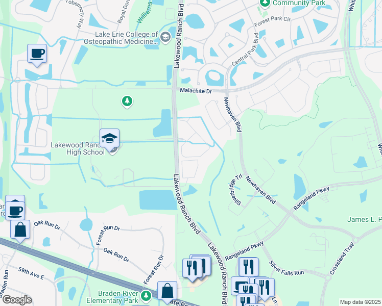 map of restaurants, bars, coffee shops, grocery stores, and more near 11150 Lost Creek Terrace in Bradenton