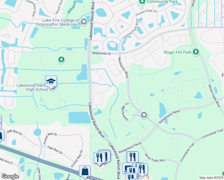 map of restaurants, bars, coffee shops, grocery stores, and more near 11230 Ranch Creek Terrace in Bradenton
