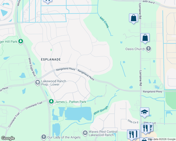 map of restaurants, bars, coffee shops, grocery stores, and more near 13514 Messina Loop in Bradenton