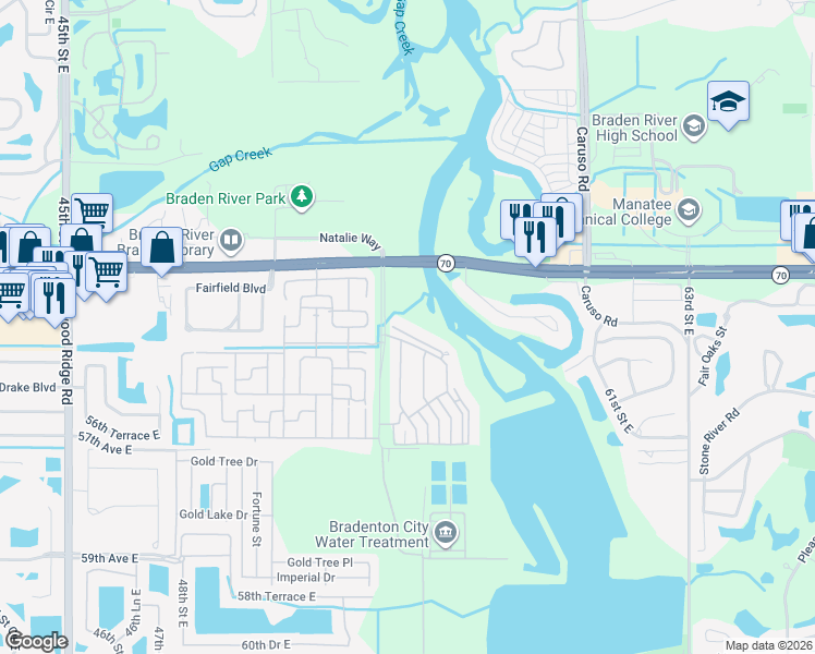 map of restaurants, bars, coffee shops, grocery stores, and more near 5521 Key West Place in Bradenton