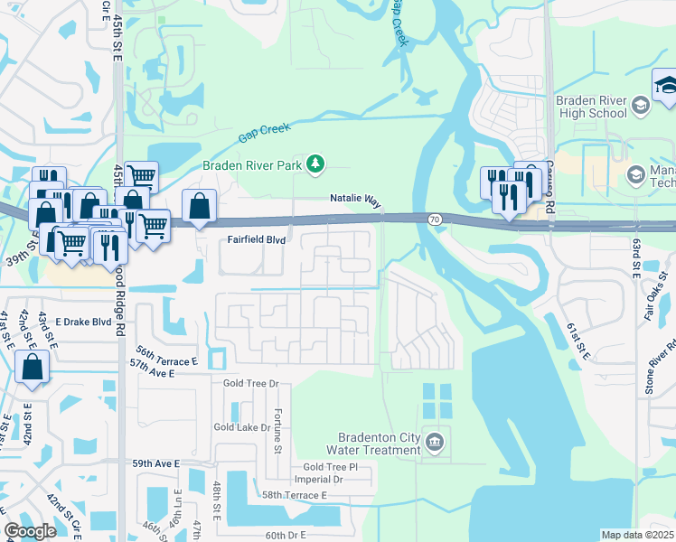map of restaurants, bars, coffee shops, grocery stores, and more near 613 East Flora Circle in Bradenton