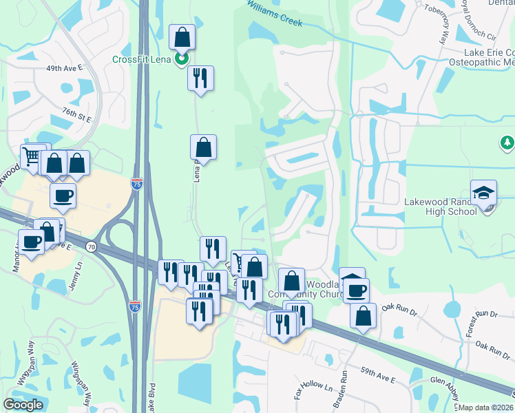 map of restaurants, bars, coffee shops, grocery stores, and more near 8521 54th Avenue Circle East in Bradenton