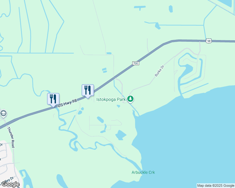 map of restaurants, bars, coffee shops, grocery stores, and more near 119-125 Istokpoga Park Access Road in Sebring