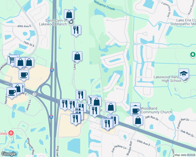 map of restaurants, bars, coffee shops, grocery stores, and more near 8521 54th Avenue Circle East in Bradenton