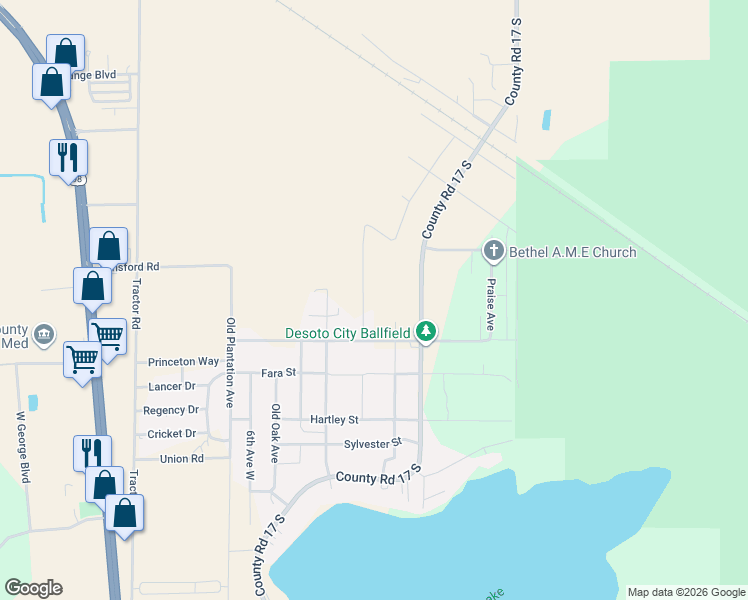 map of restaurants, bars, coffee shops, grocery stores, and more near 6113 Oak Crest Street in Sebring