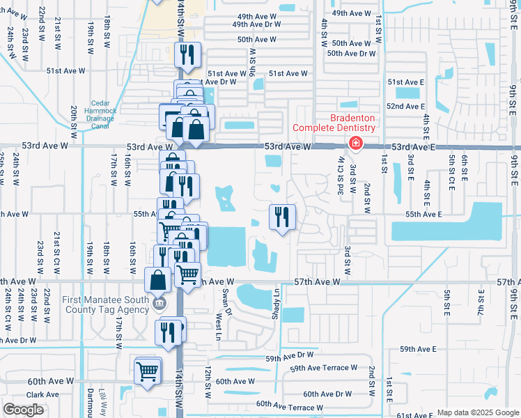 map of restaurants, bars, coffee shops, grocery stores, and more near 5528 8th Street Court West in Bradenton