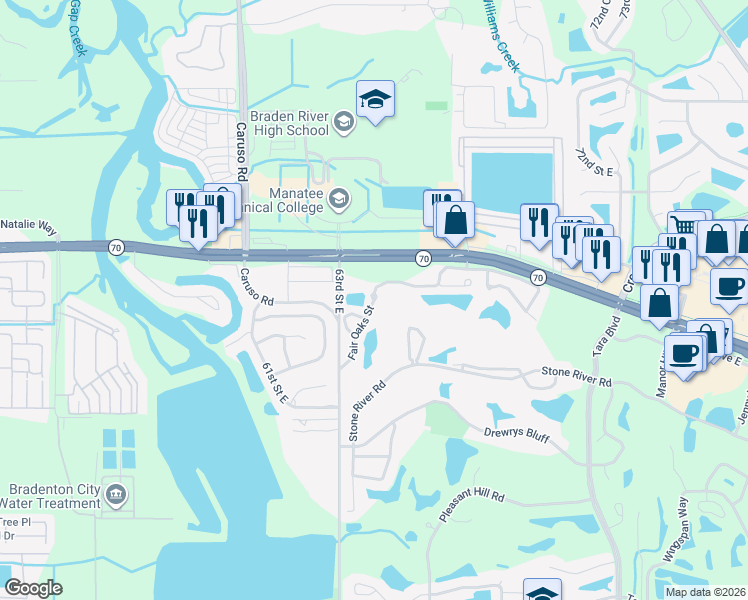 map of restaurants, bars, coffee shops, grocery stores, and more near 6516 Fairway Gardens Drive in Bradenton