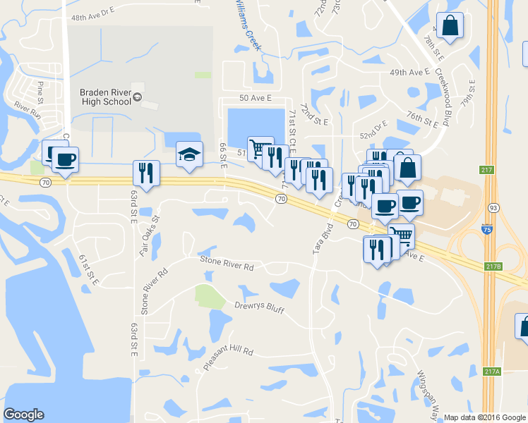 map of restaurants, bars, coffee shops, grocery stores, and more near 8835 Fairview Terrace in Bradenton