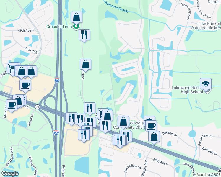map of restaurants, bars, coffee shops, grocery stores, and more near 8504 54th Avenue Circle East in Bradenton