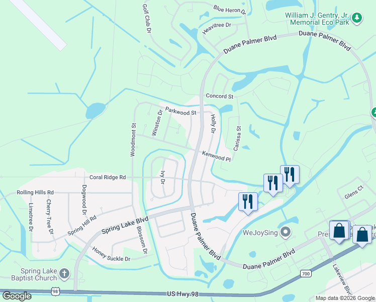 map of restaurants, bars, coffee shops, grocery stores, and more near 1032 Duane Palmer Boulevard in Sebring