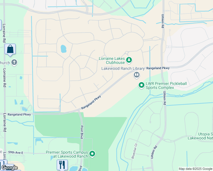 map of restaurants, bars, coffee shops, grocery stores, and more near 5897 Post Boulevard in Bradenton
