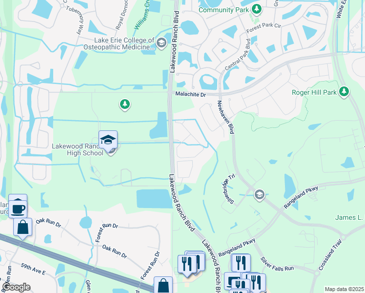 map of restaurants, bars, coffee shops, grocery stores, and more near 11150 Lost Creek Terrace in Bradenton