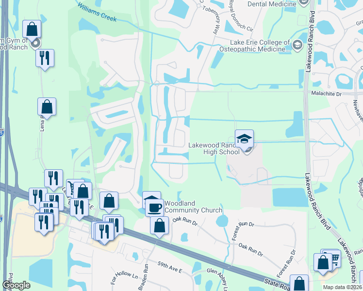 map of restaurants, bars, coffee shops, grocery stores, and more near 9726 53rd Drive East in Bradenton