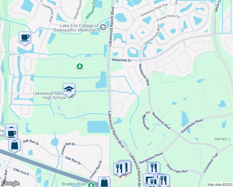 map of restaurants, bars, coffee shops, grocery stores, and more near 11140 Lost Creek Terrace in Bradenton