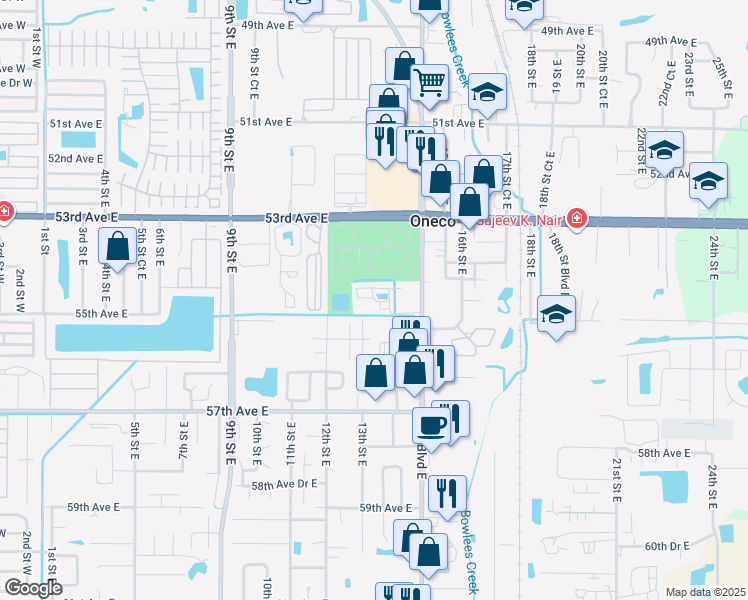map of restaurants, bars, coffee shops, grocery stores, and more near 1328 54th Avenue Drive East in Bradenton