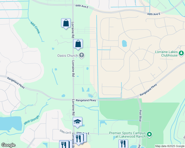map of restaurants, bars, coffee shops, grocery stores, and more near 5409 Lorraine Road in Bradenton