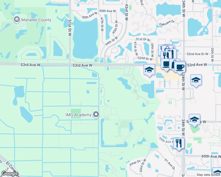 map of restaurants, bars, coffee shops, grocery stores, and more near 5462 46th Court West in Bradenton
