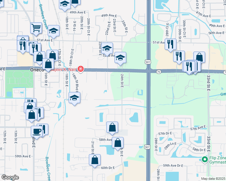 map of restaurants, bars, coffee shops, grocery stores, and more near 2225 55th Avenue East in Bradenton