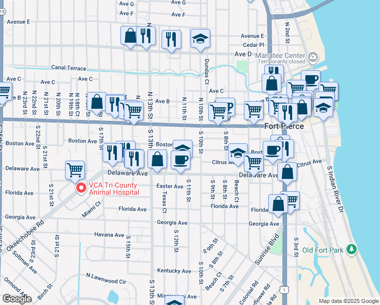 map of restaurants, bars, coffee shops, grocery stores, and more near 1011 Boston Avenue in Fort Pierce