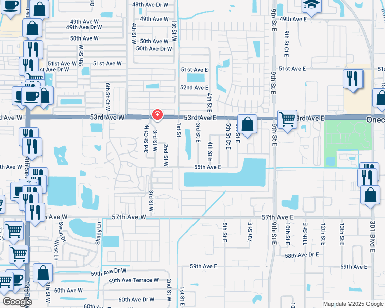 map of restaurants, bars, coffee shops, grocery stores, and more near 5412 3rd Street East in Bradenton