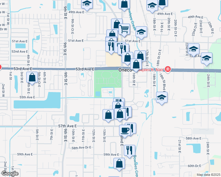 map of restaurants, bars, coffee shops, grocery stores, and more near 1331 54th Avenue Drive East in Bradenton