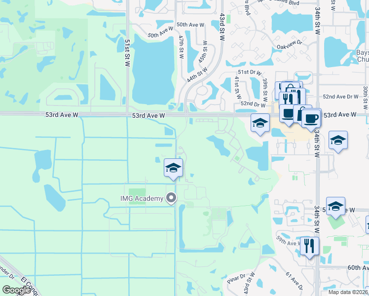 map of restaurants, bars, coffee shops, grocery stores, and more near 5409 46th Court West in Bradenton