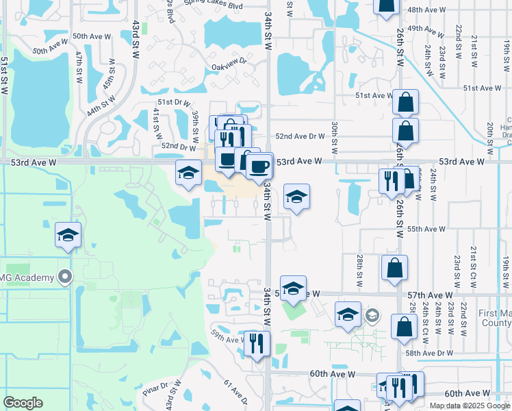 map of restaurants, bars, coffee shops, grocery stores, and more near 5400 34th Street West in Bradenton
