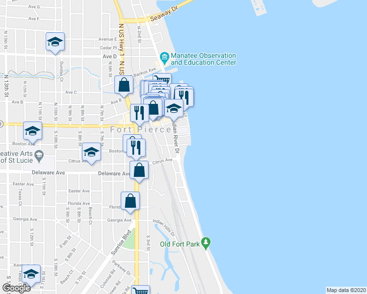 map of restaurants, bars, coffee shops, grocery stores, and more near 300 Saint Andrews Lane in Fort Pierce